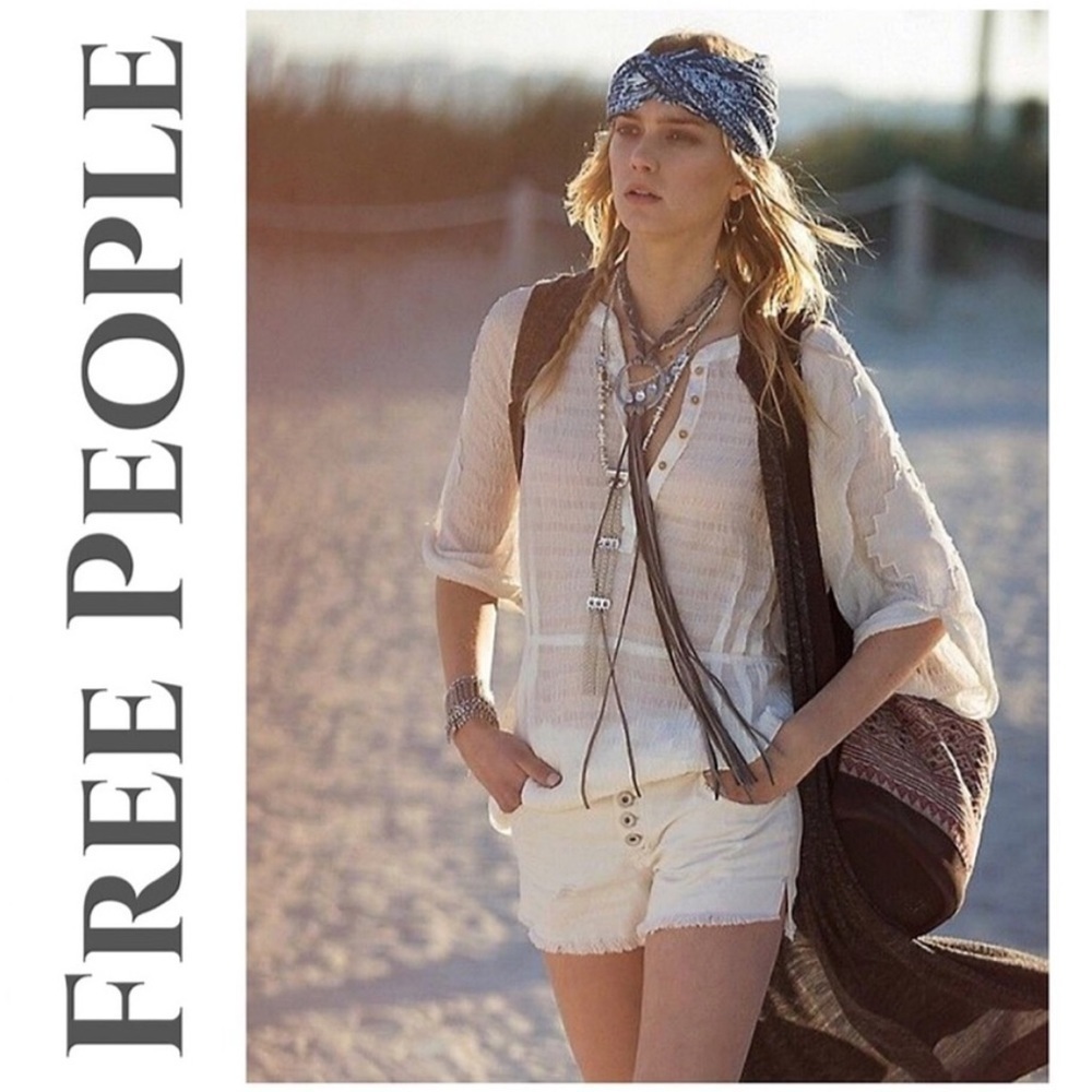 Free People Rugged Runway Button‎ Fly White Shorts